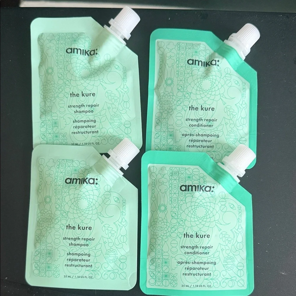 amika mint green The Kure‎ Strength Repair Shampoo & Conditioner Pouches